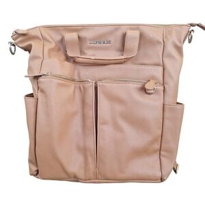 Lily Jade Diaper Bag Backpack Faux Leather Multi Pocket Tan Gold Hardware
